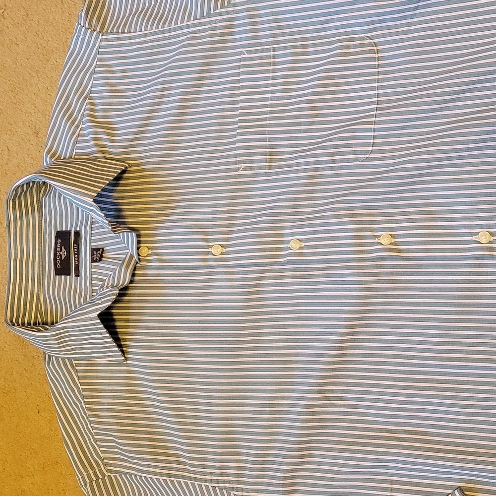 Dockers Large Dress Shirt Long Sleeve Blue Green & White Striped - Picture 2 of 5